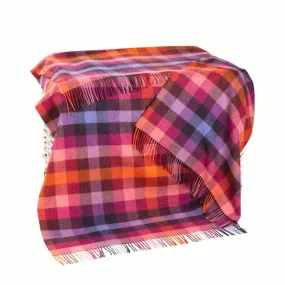 Lambswool Throw - Pink Peony, Viola and Orange Check - John Hanly