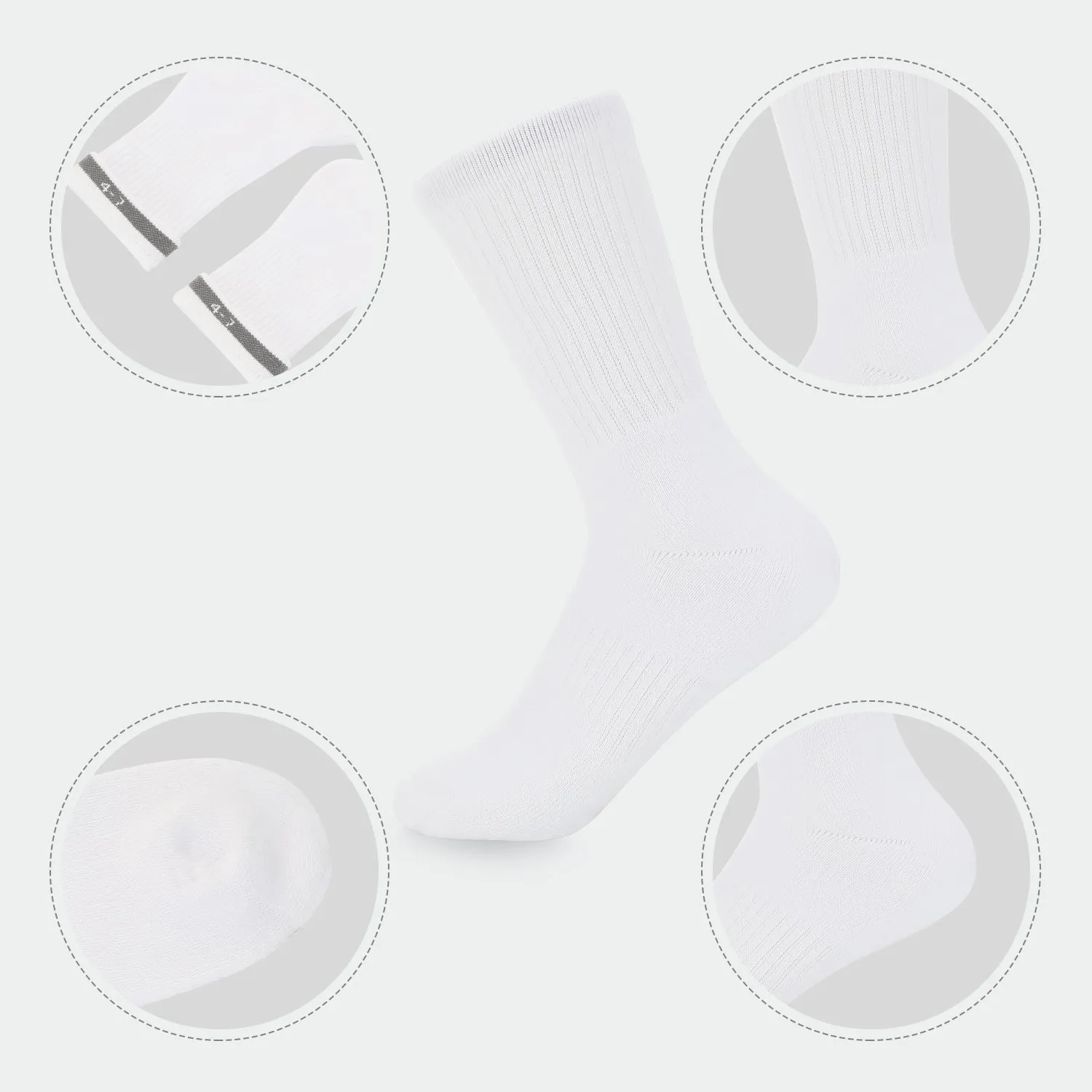 Laulax 5 Pairs Finest Combed Cotton Cushioned Arch Support White PE Sport Socks, 3-18 Years