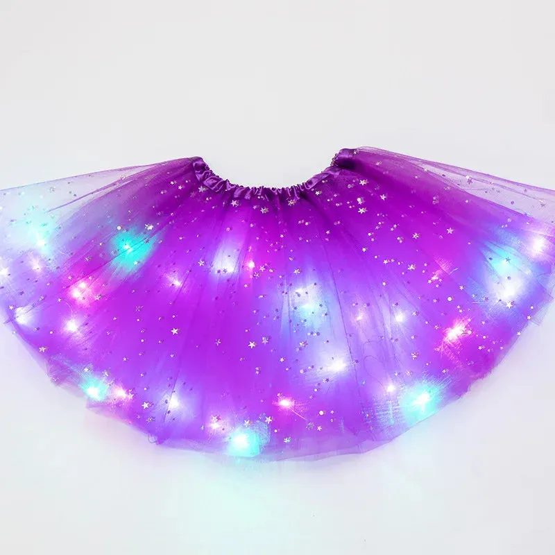 LED Glowing Light Kids Girls Princess Tutu Skirts Children Cloth