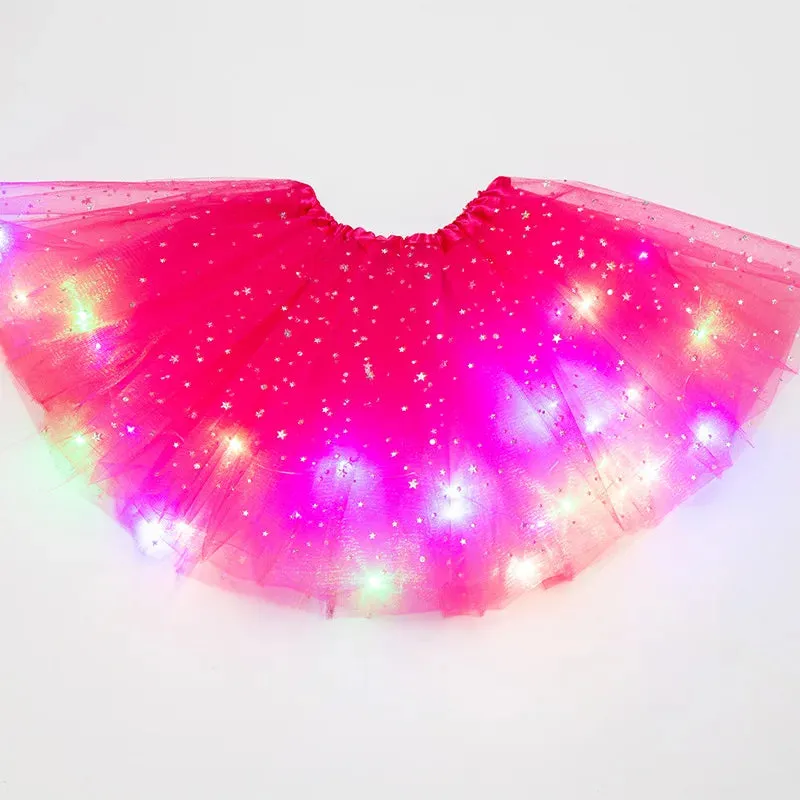 LED Glowing Light Kids Girls Princess Tutu Skirts Children Cloth