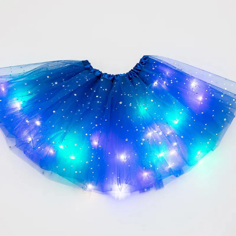 LED Glowing Light Kids Girls Princess Tutu Skirts Children Cloth