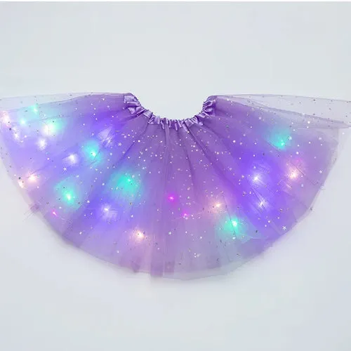 LED Glowing Light Kids Girls Princess Tutu Skirts Children Cloth