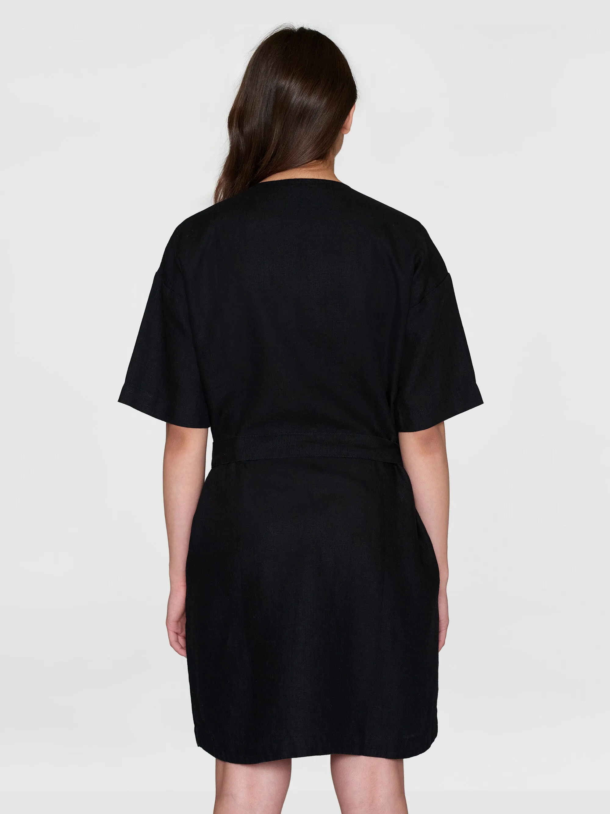 Linen short sleeved wrap dress - GOTS/Vegan - Black Jet