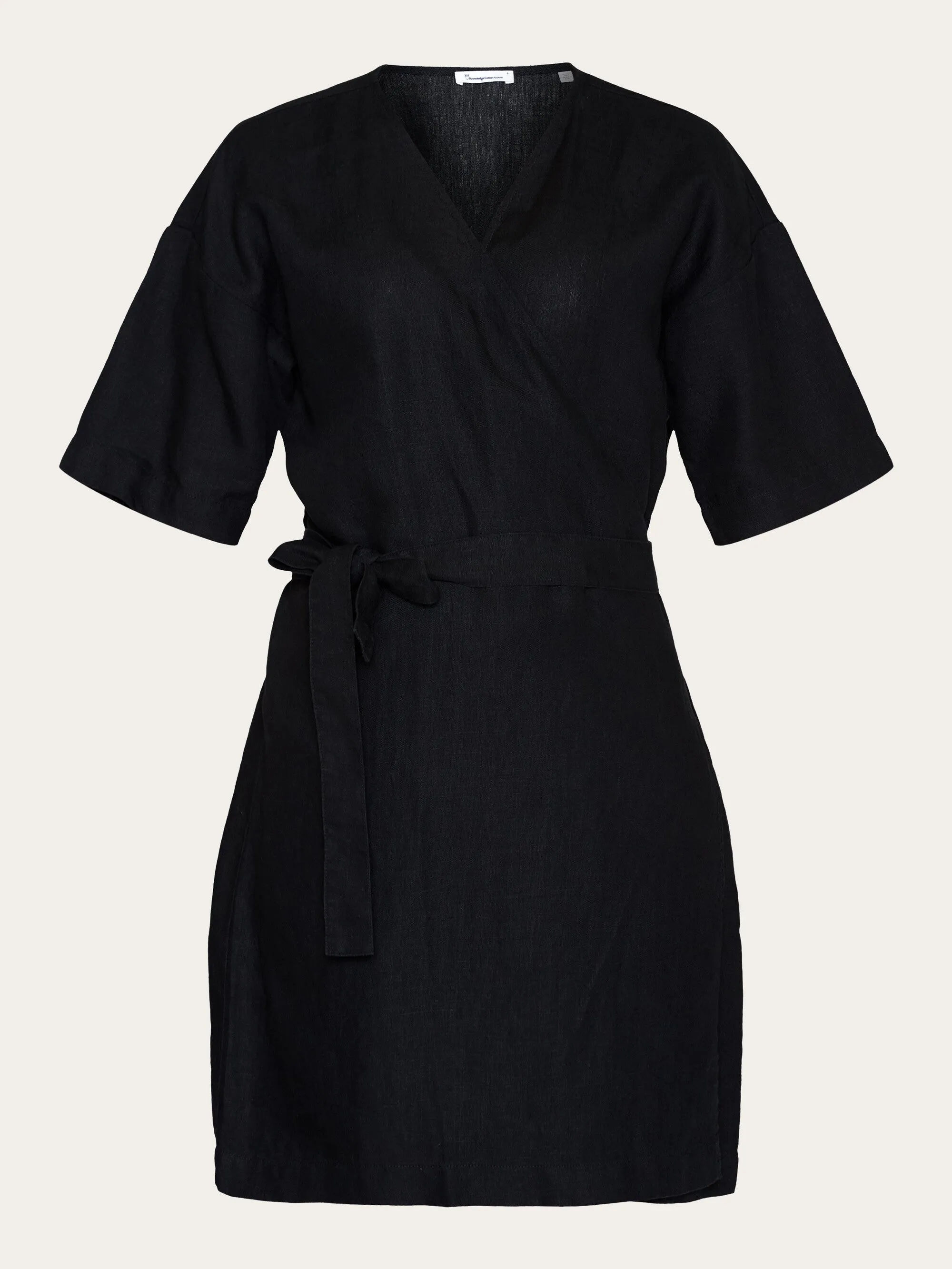 Linen short sleeved wrap dress - GOTS/Vegan - Black Jet