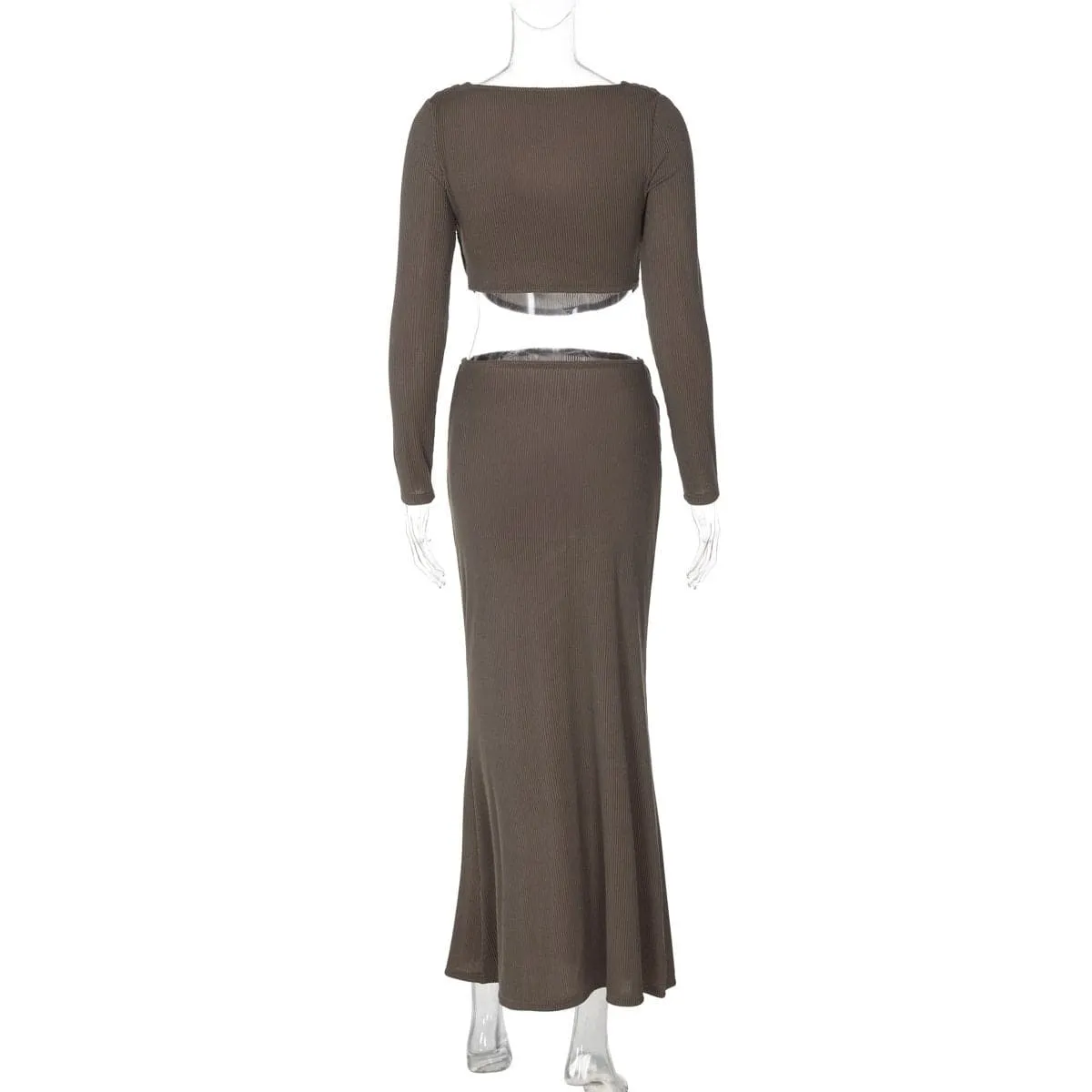 Long sleeve cowl neck ribbed maxi skirt set