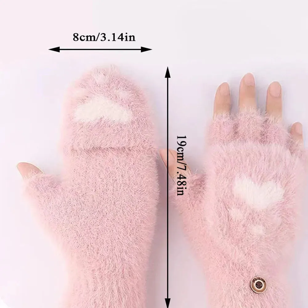 Lovely Fluffy Bear Cat Paw Claw Winter Warm Fingerless Gift Korean Style Christmas Glove