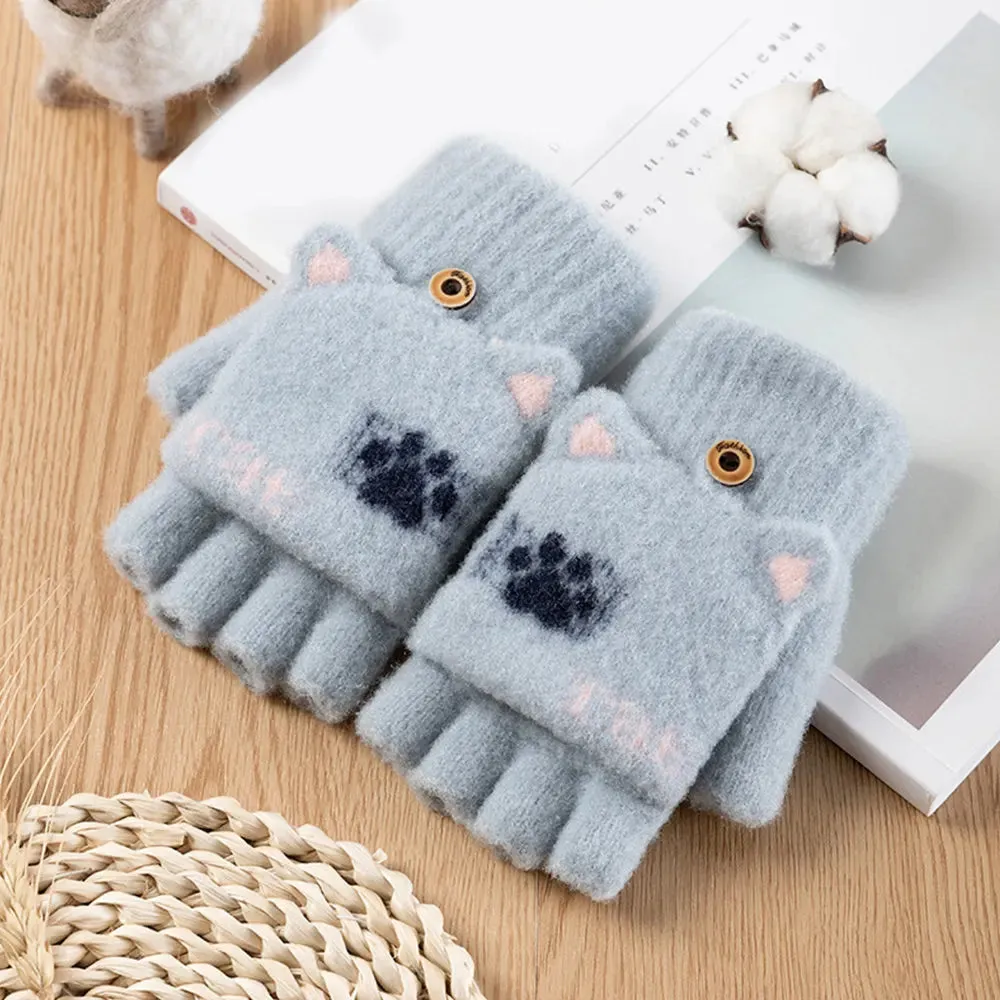 Lovely Fluffy Bear Cat Paw Claw Winter Warm Fingerless Gift Korean Style Christmas Glove