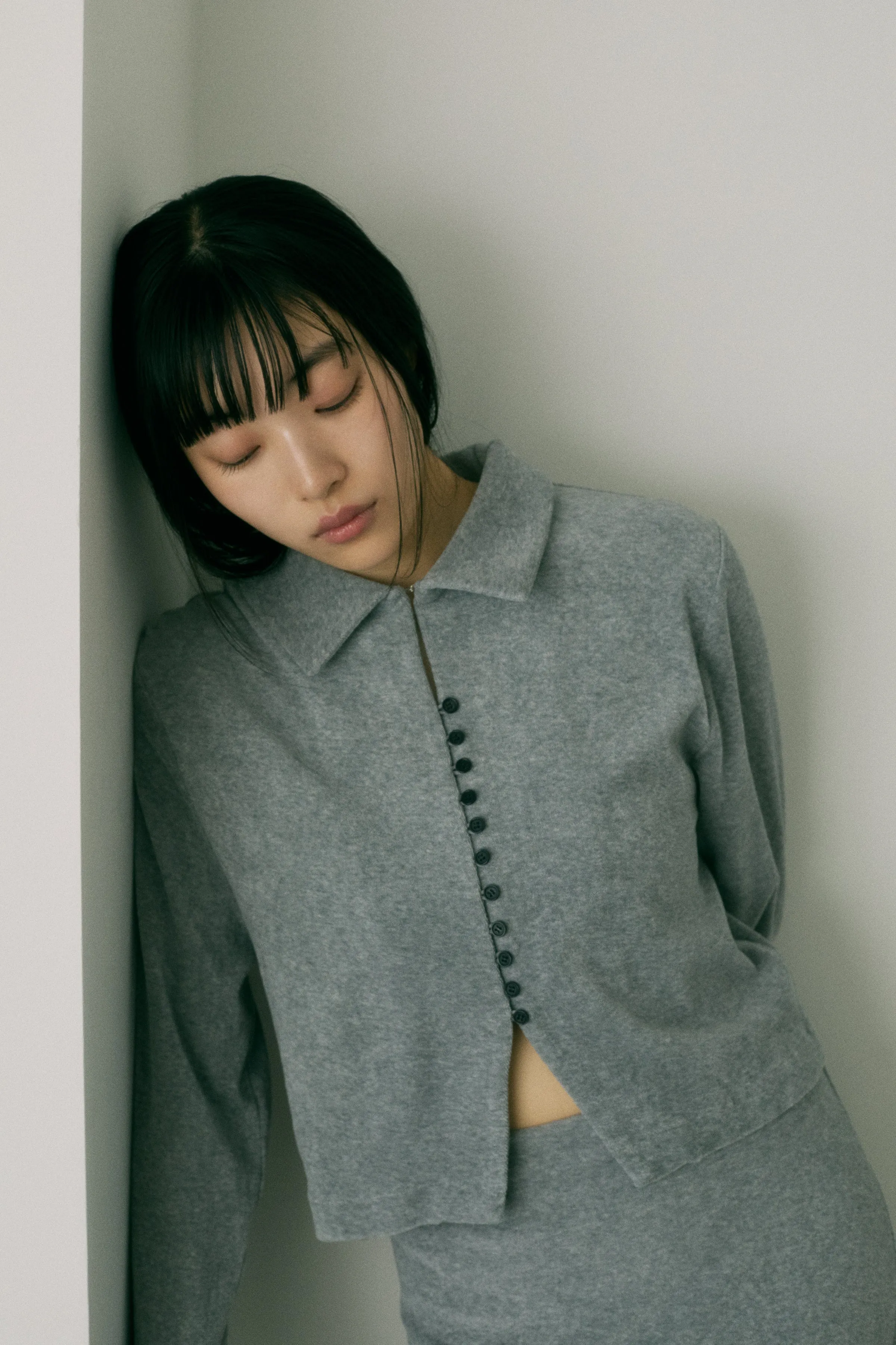 <PRE ODER > Pile fabric shirt tops