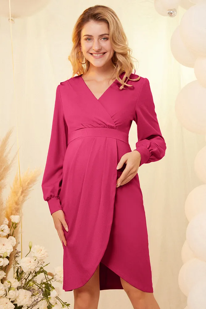 Maacie Maternity Ruched Long Sleeve V-Neck Straight Dress