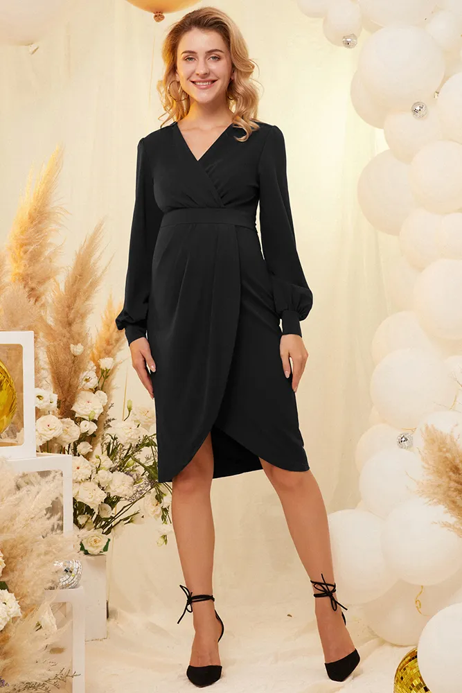 Maacie Maternity Ruched Long Sleeve V-Neck Straight Dress