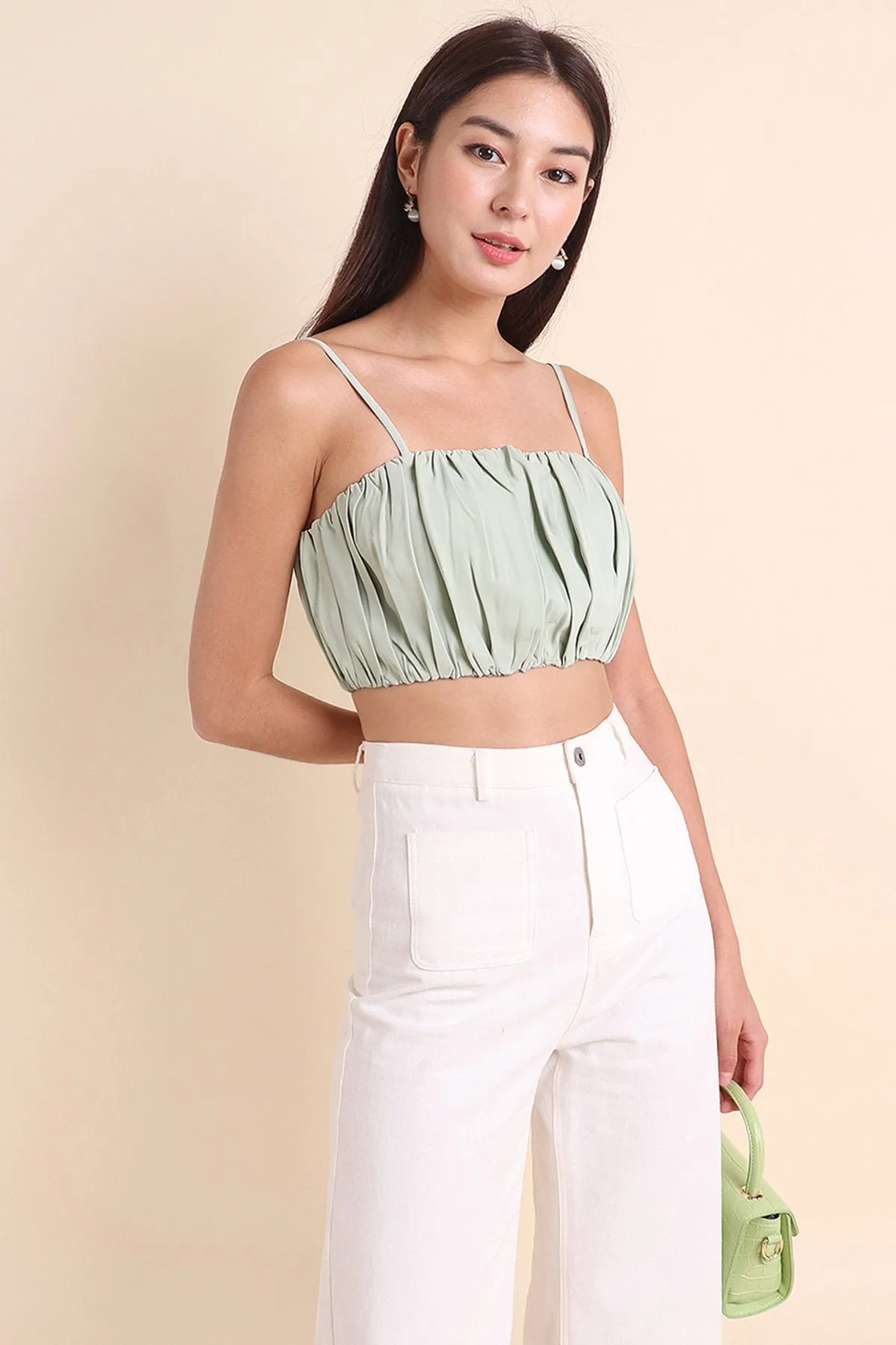 MADEBYNM 7 DAYS SUBSTANCE CROPPED TOP IN FROST SAGE