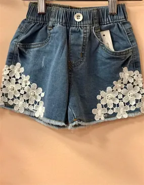 MaeLi Rose Denim and lace flower shorts