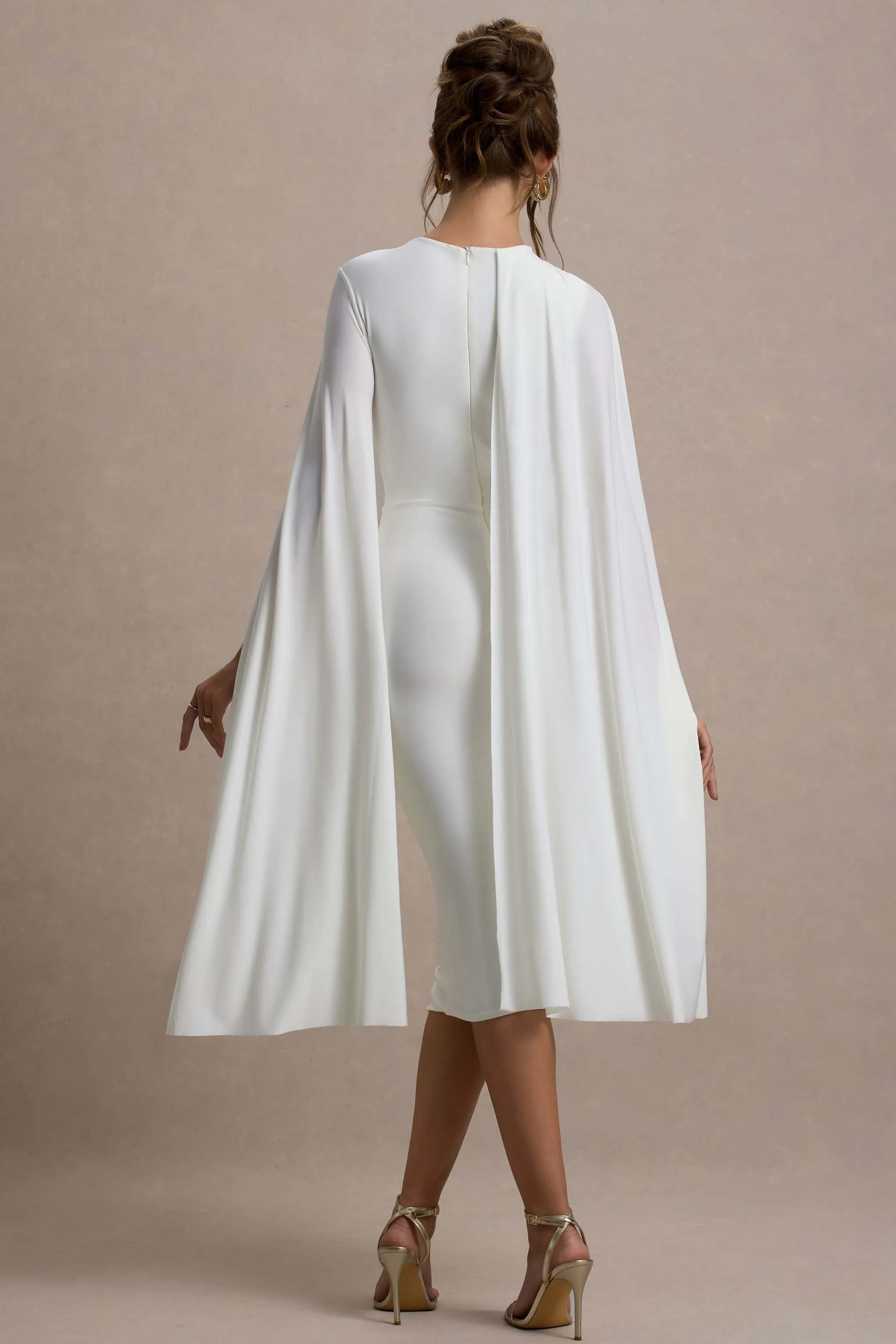 Marysol | White Asymmetric Cape Midi Dress