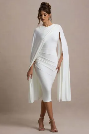 Marysol | White Asymmetric Cape Midi Dress