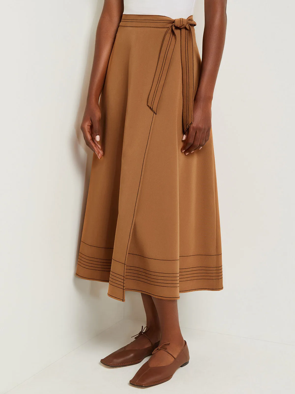 Maxi Wrap Skirt - Contrast Stitch Woven Twill