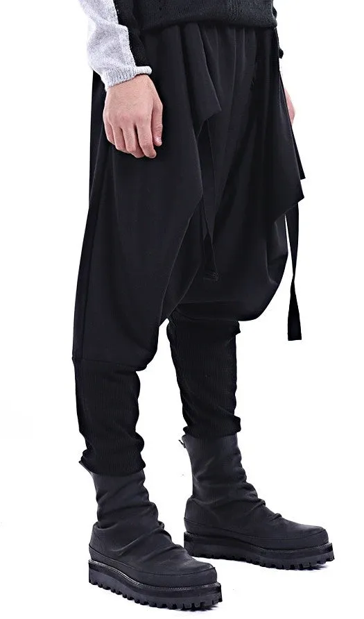 Men Casual Drop Crotch Wrap Harem Ninja Pants // Wrap Skirt Layered Joggers