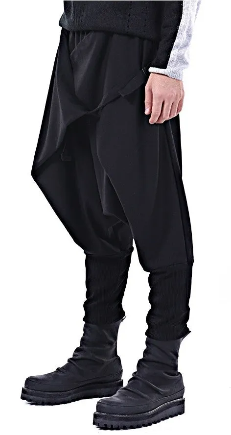 Men Casual Drop Crotch Wrap Harem Ninja Pants // Wrap Skirt Layered Joggers