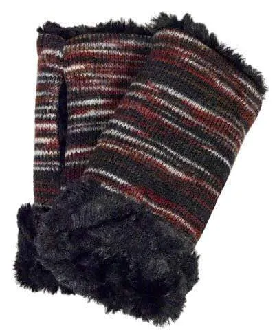 Men's Fingerless / Texting Gloves (Mid-Length) - Sweet Stripes in Cherry Cordial with Assorted Faux Fur