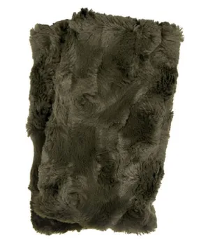 Men's Fingerless / Texting Gloves, Reversible - Cuddly Faux Fur in Army Green