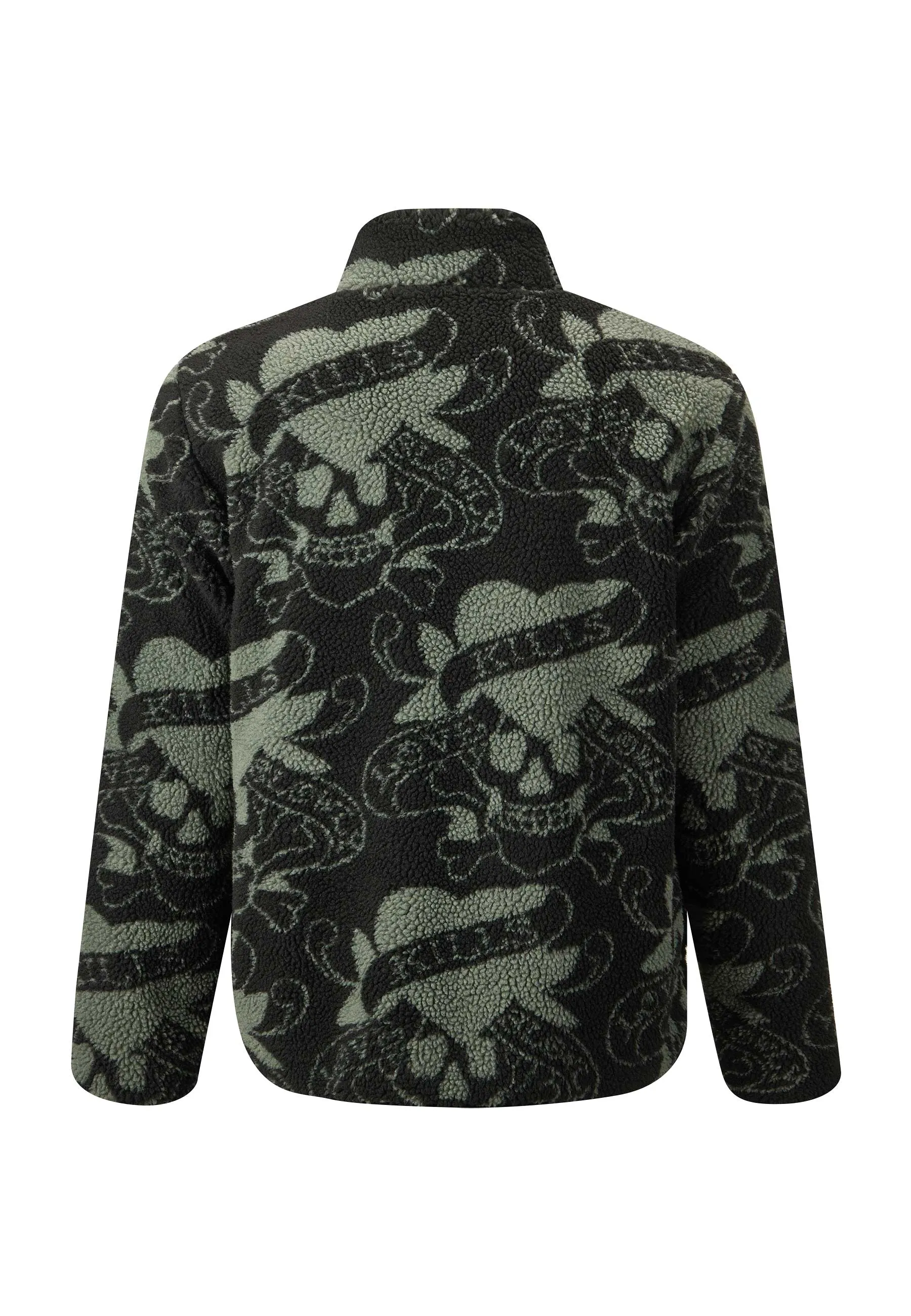 Mens Love Kills Slowly Aop Zip Thru Borg Fleece Jacket - Black