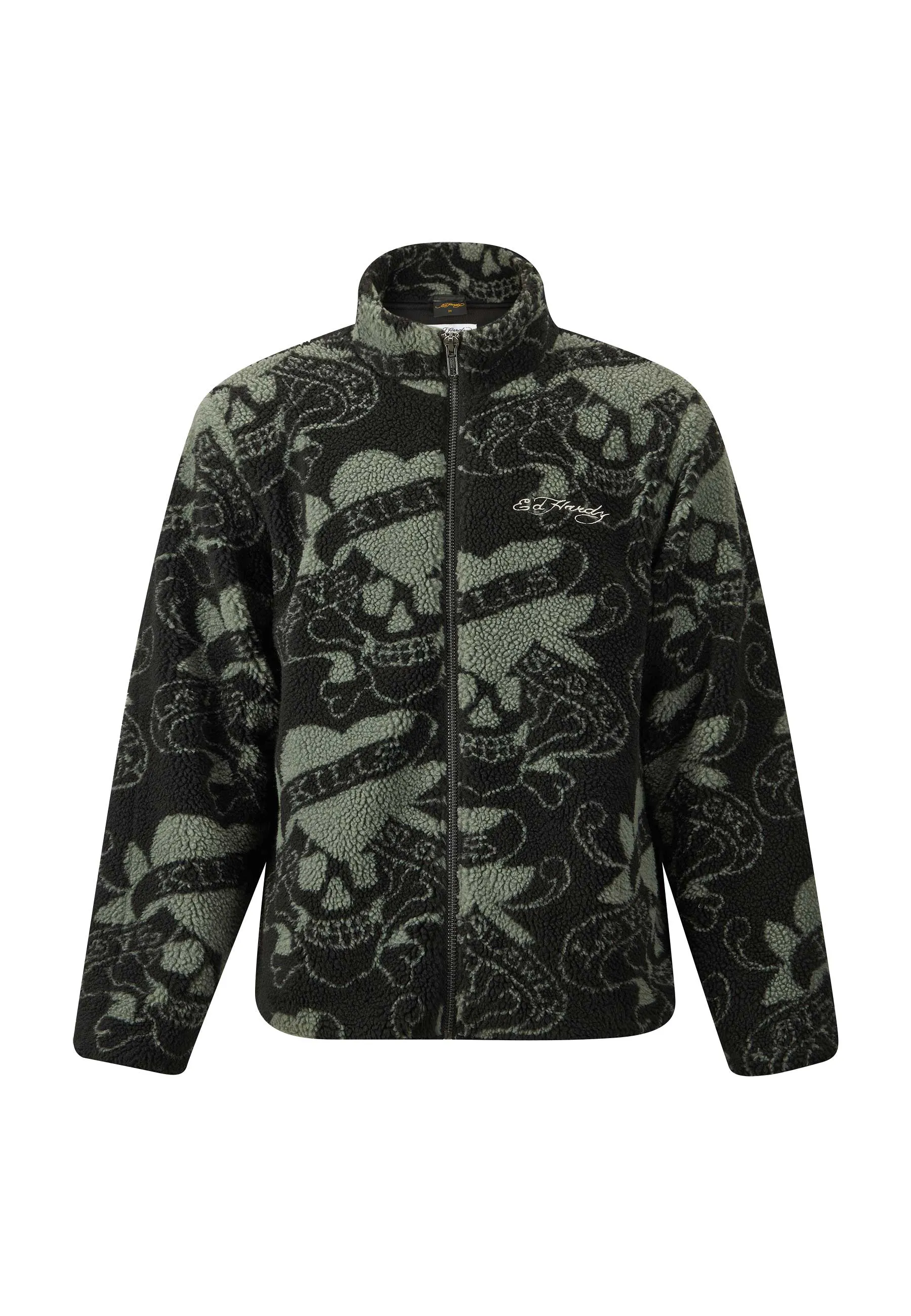 Mens Love Kills Slowly Aop Zip Thru Borg Fleece Jacket - Black