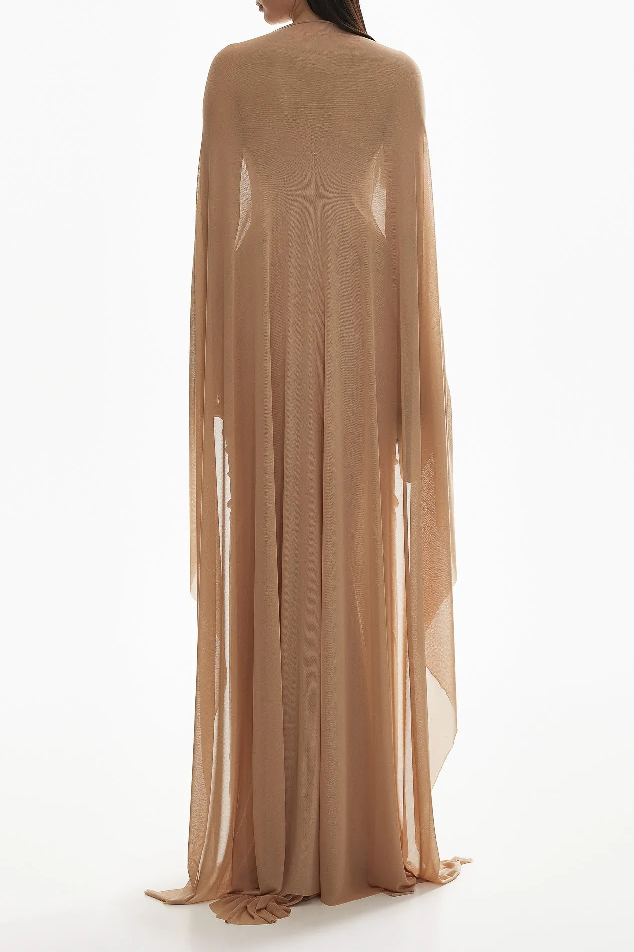 Mera Mesh Tulle Cape Gown