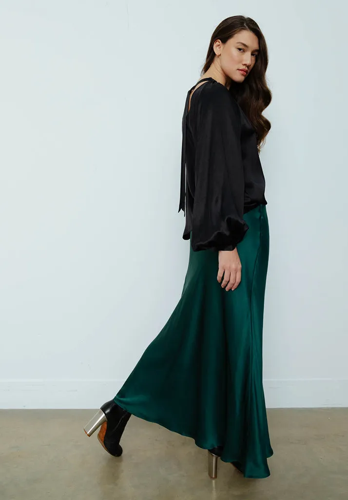 Mia Side Slit Maxi Skirt In Green