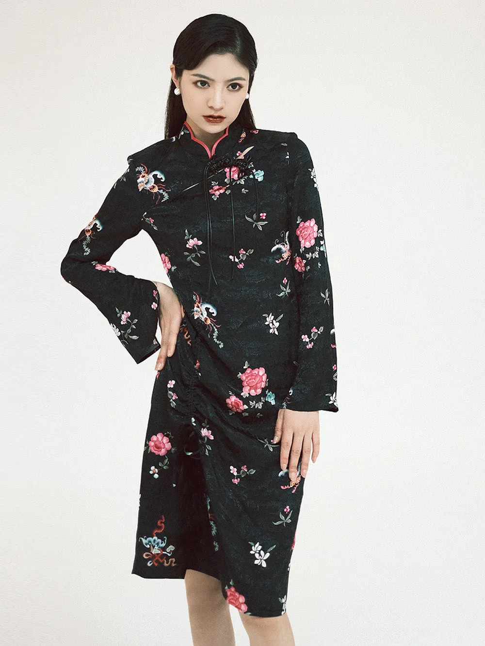 MUKZIN Linglong "Dream Butterfly" Slim Pleated New Chinese-style Cheongsam