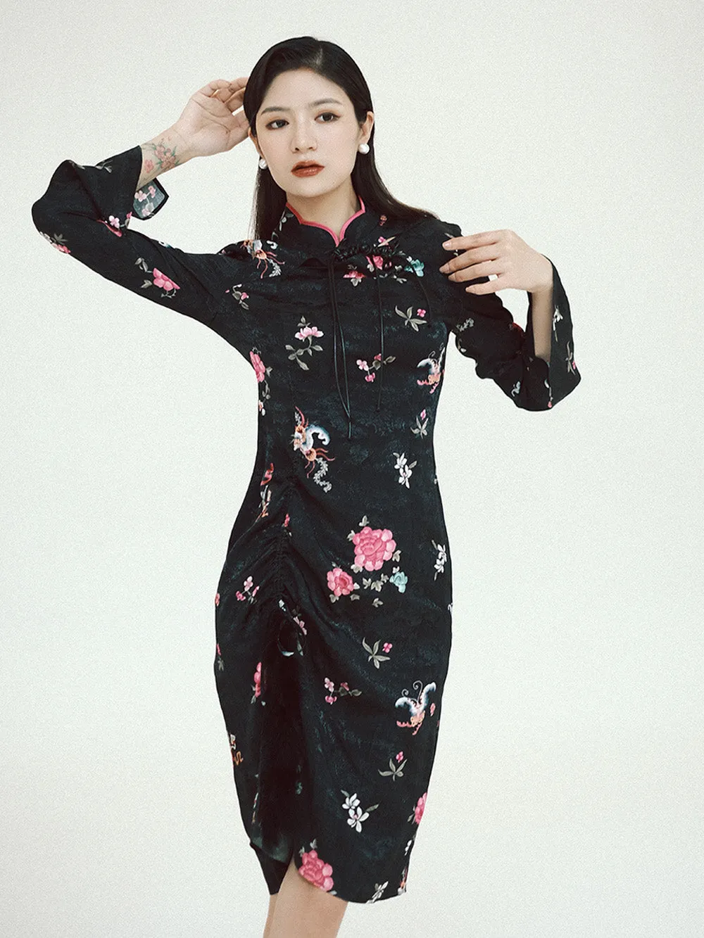 MUKZIN Linglong "Dream Butterfly" Slim Pleated New Chinese-style Cheongsam