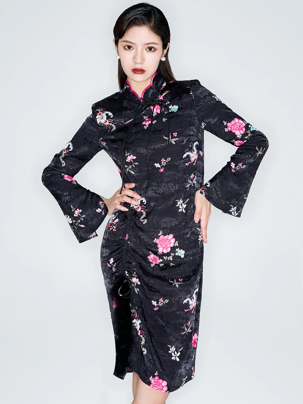 MUKZIN Linglong "Dream Butterfly" Slim Pleated New Chinese-style Cheongsam