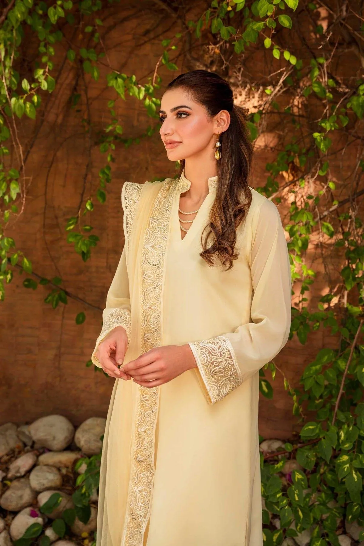 Natasha Kamal - Lemon Yellow Embroidered 3 Piece - Pearl