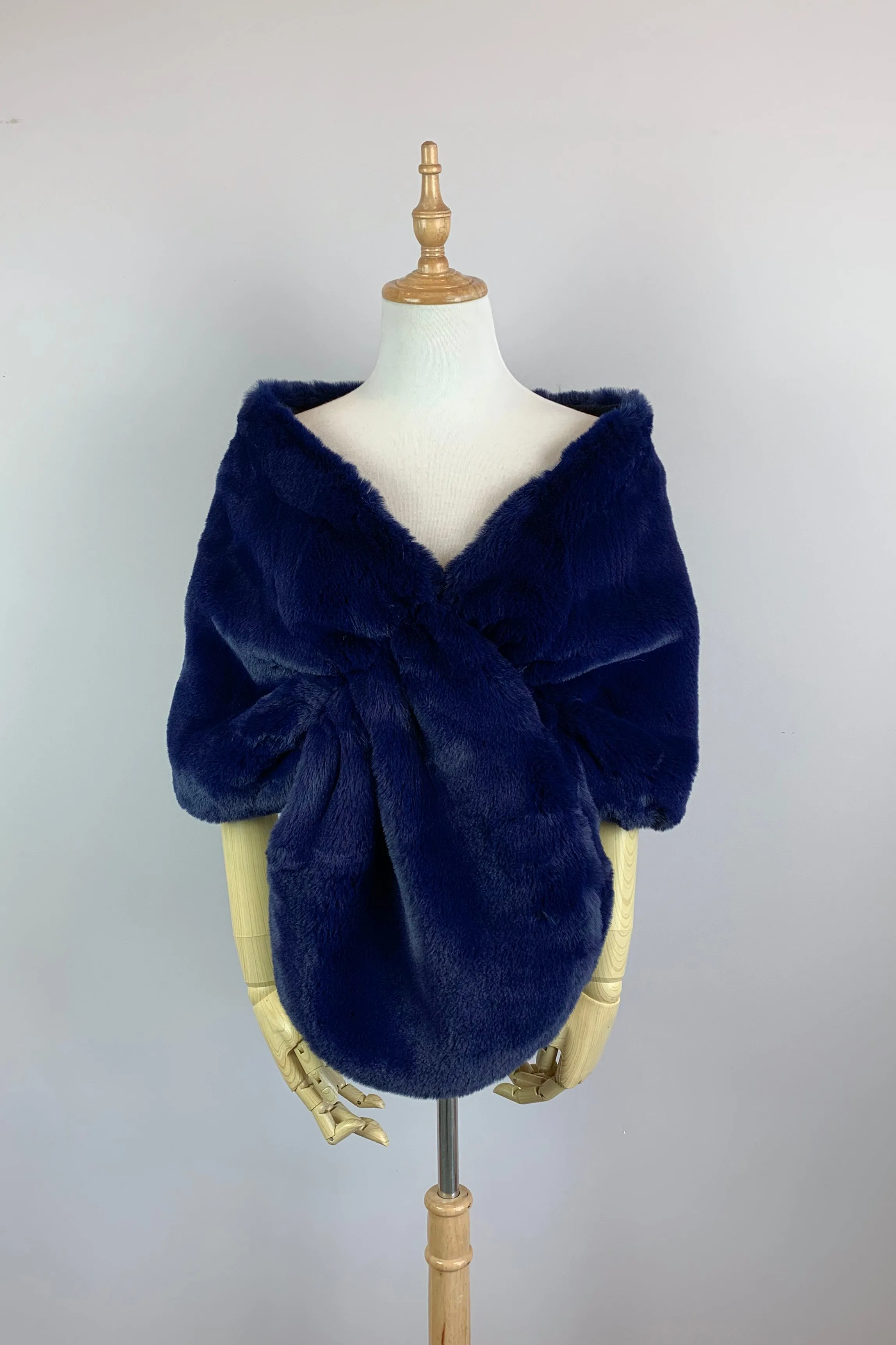 Navy Blue Faux Fur Bridal Cape (Audrey Nvy05)