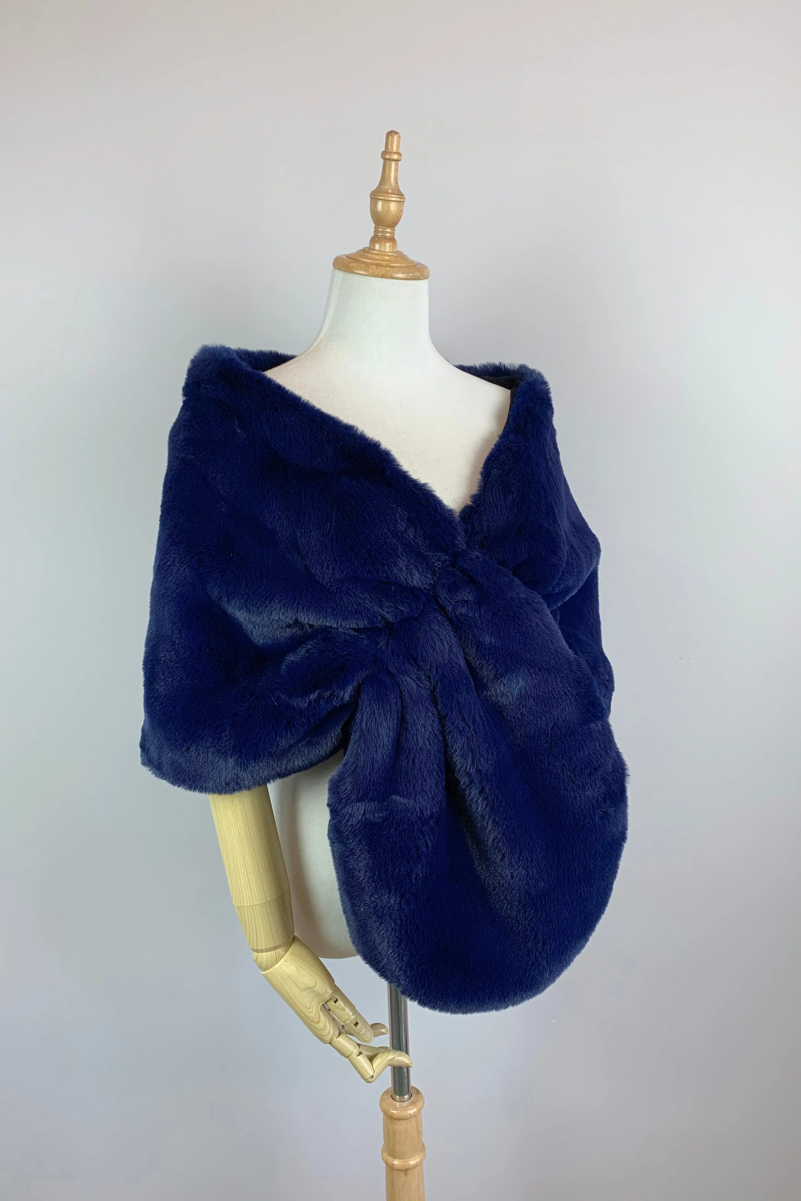 Navy Blue Faux Fur Bridal Cape (Audrey Nvy05)