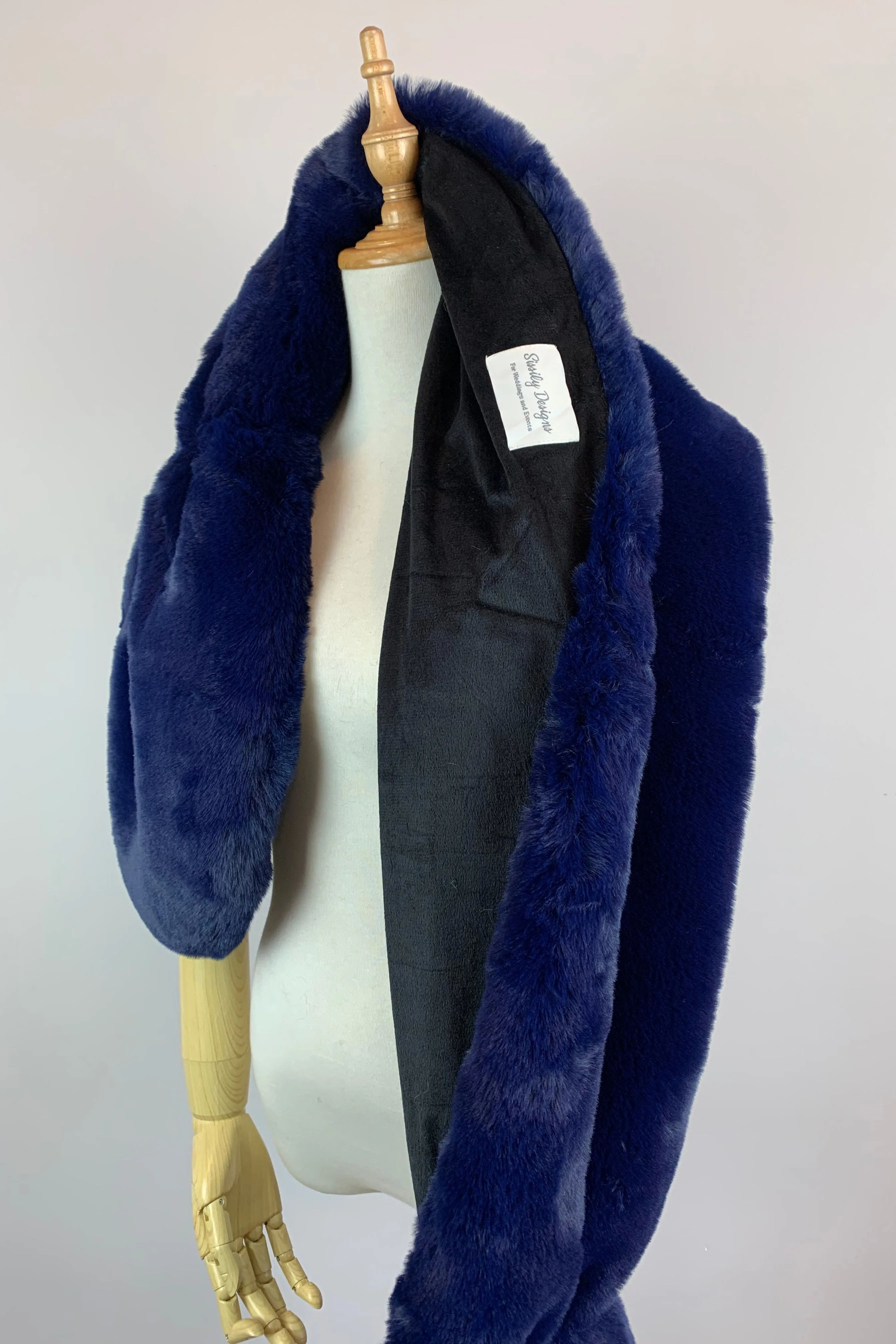 Navy Blue Faux Fur Bridal Cape (Audrey Nvy05)