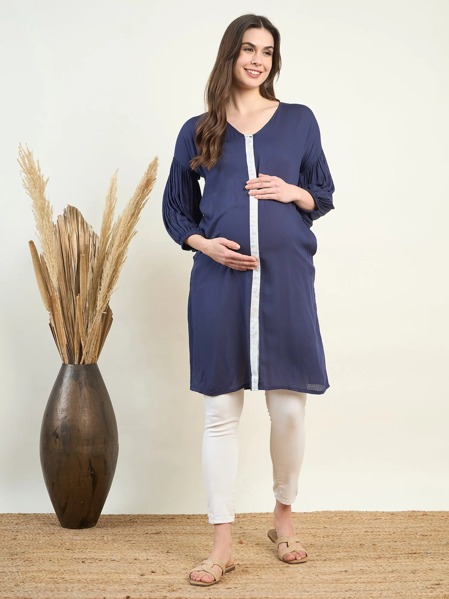 Navy Blue Supersoft Maternity Shirt Dress