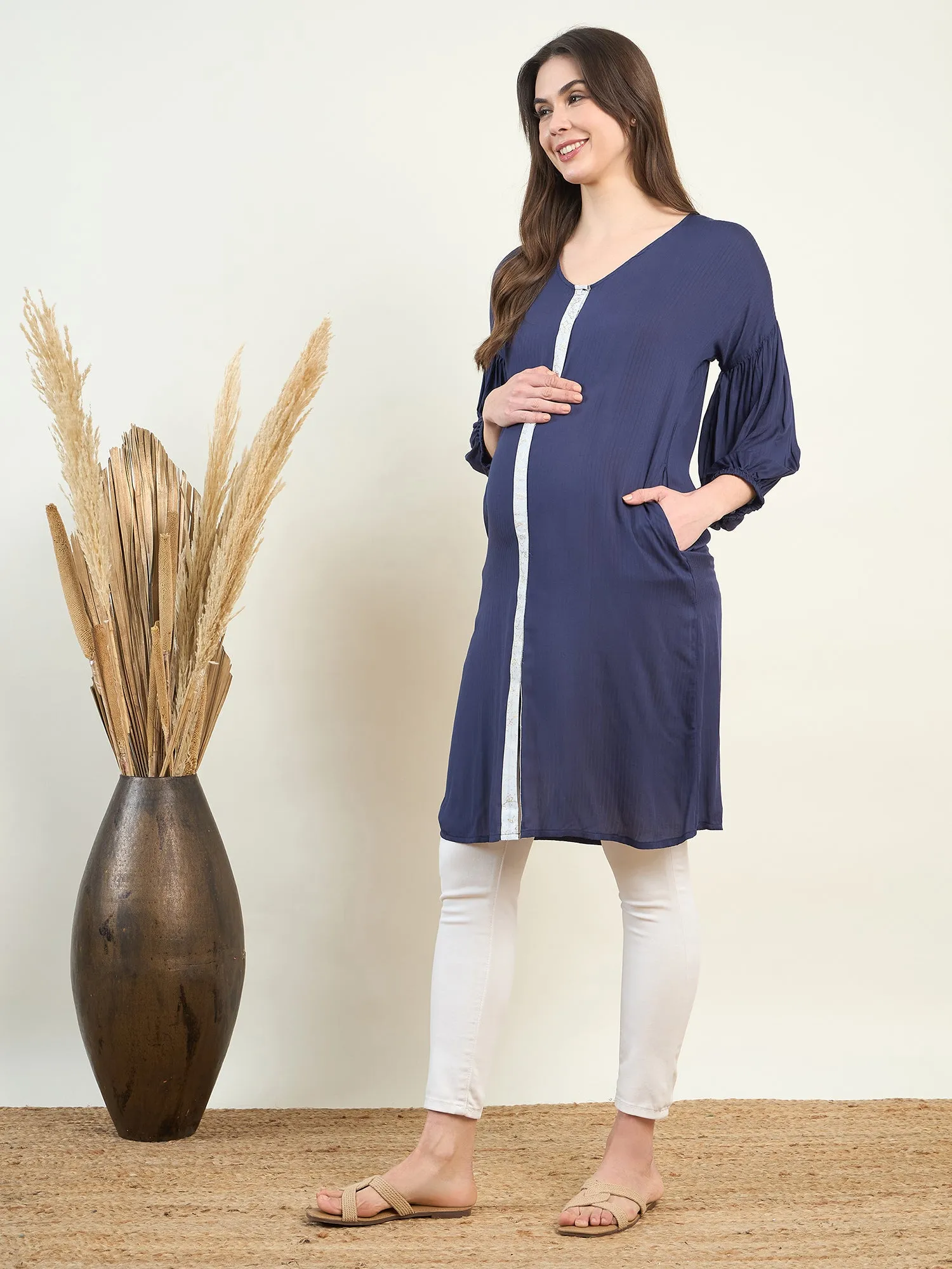 Navy Blue Supersoft Maternity Shirt Dress