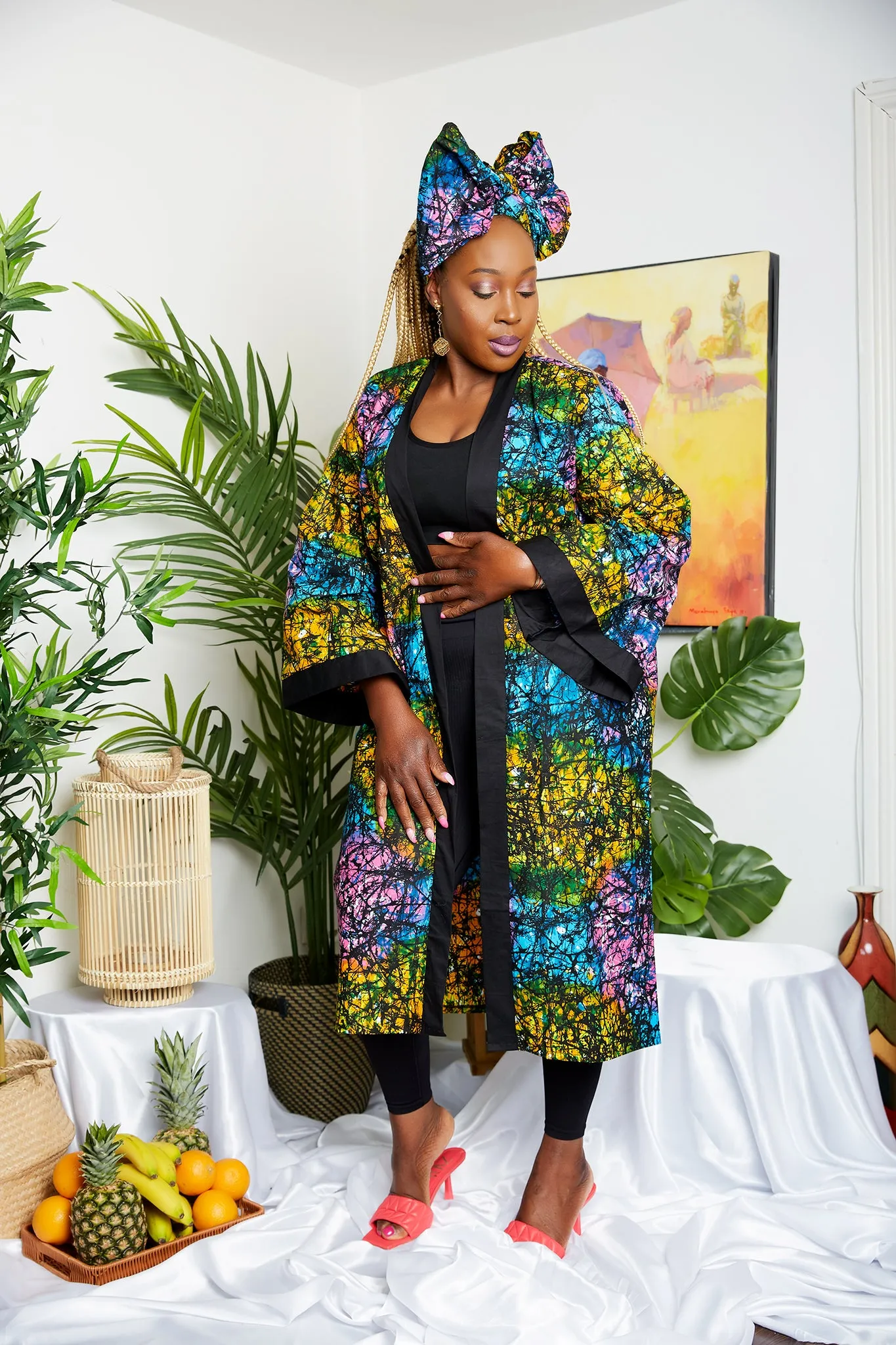 New in African Print Midi Kimono Jacket - Tatiana