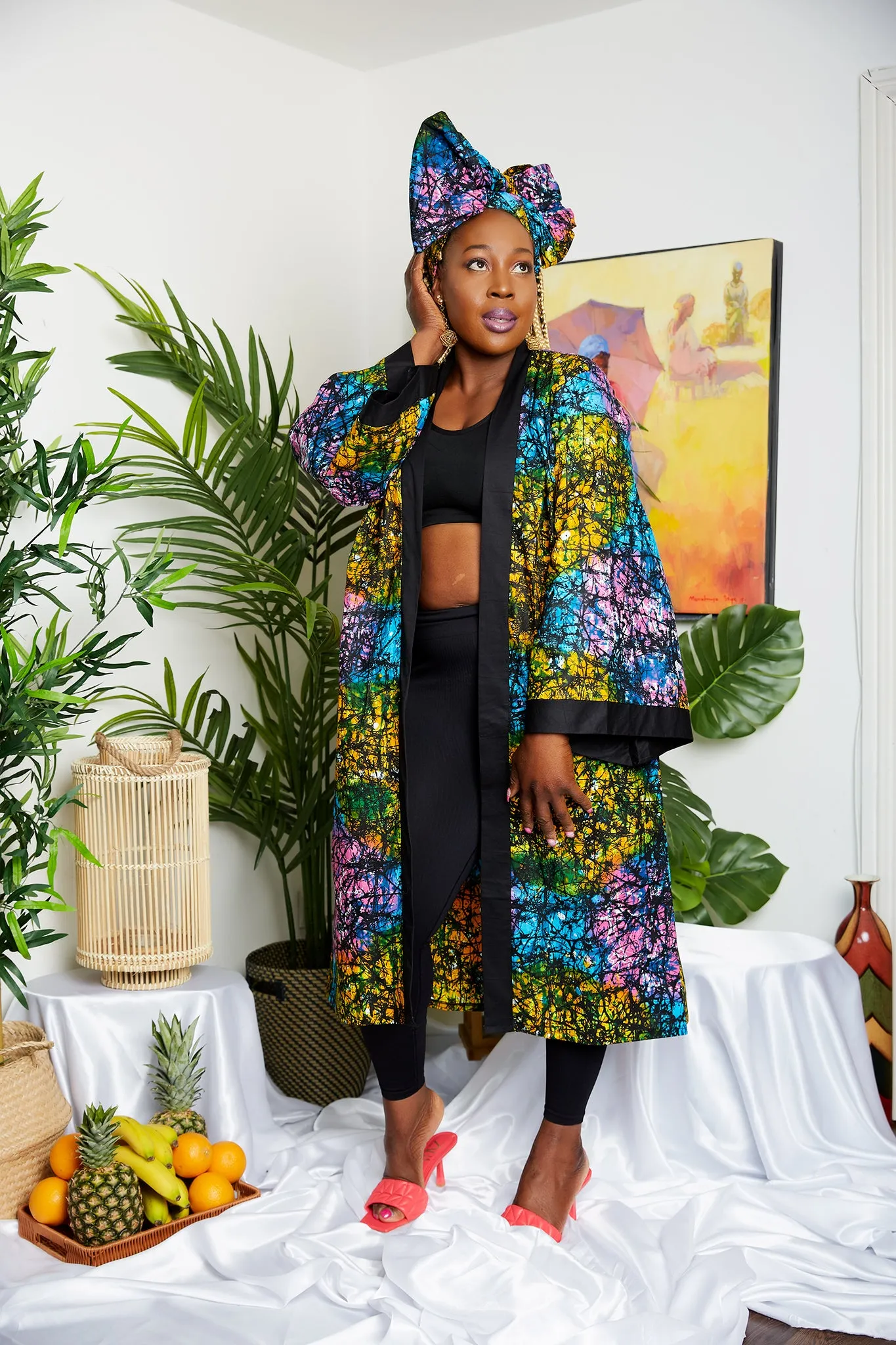 New in African Print Midi Kimono Jacket - Tatiana