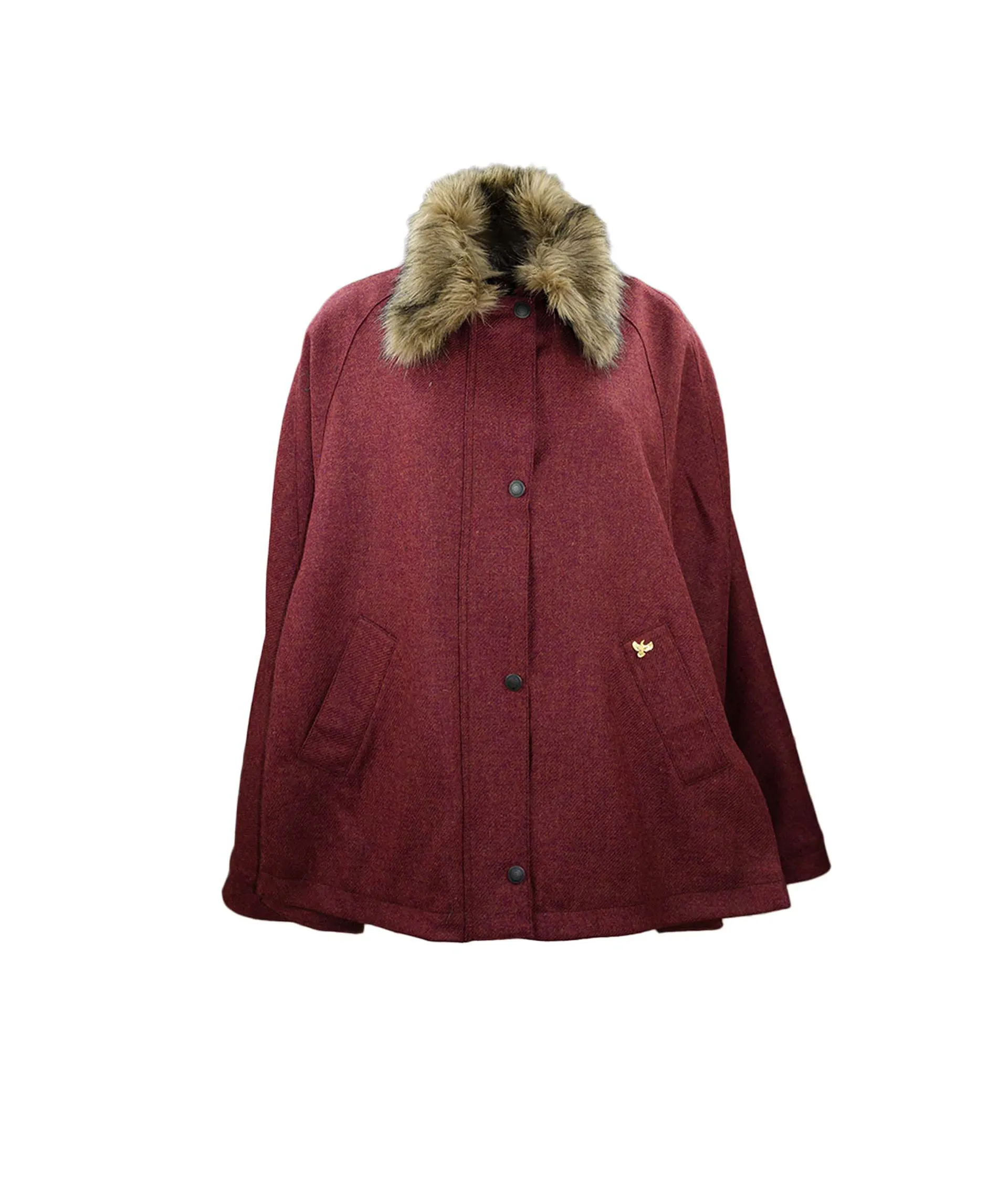 Newbury Tweed Cape with Faux Fur Collar - Jalapeno Red