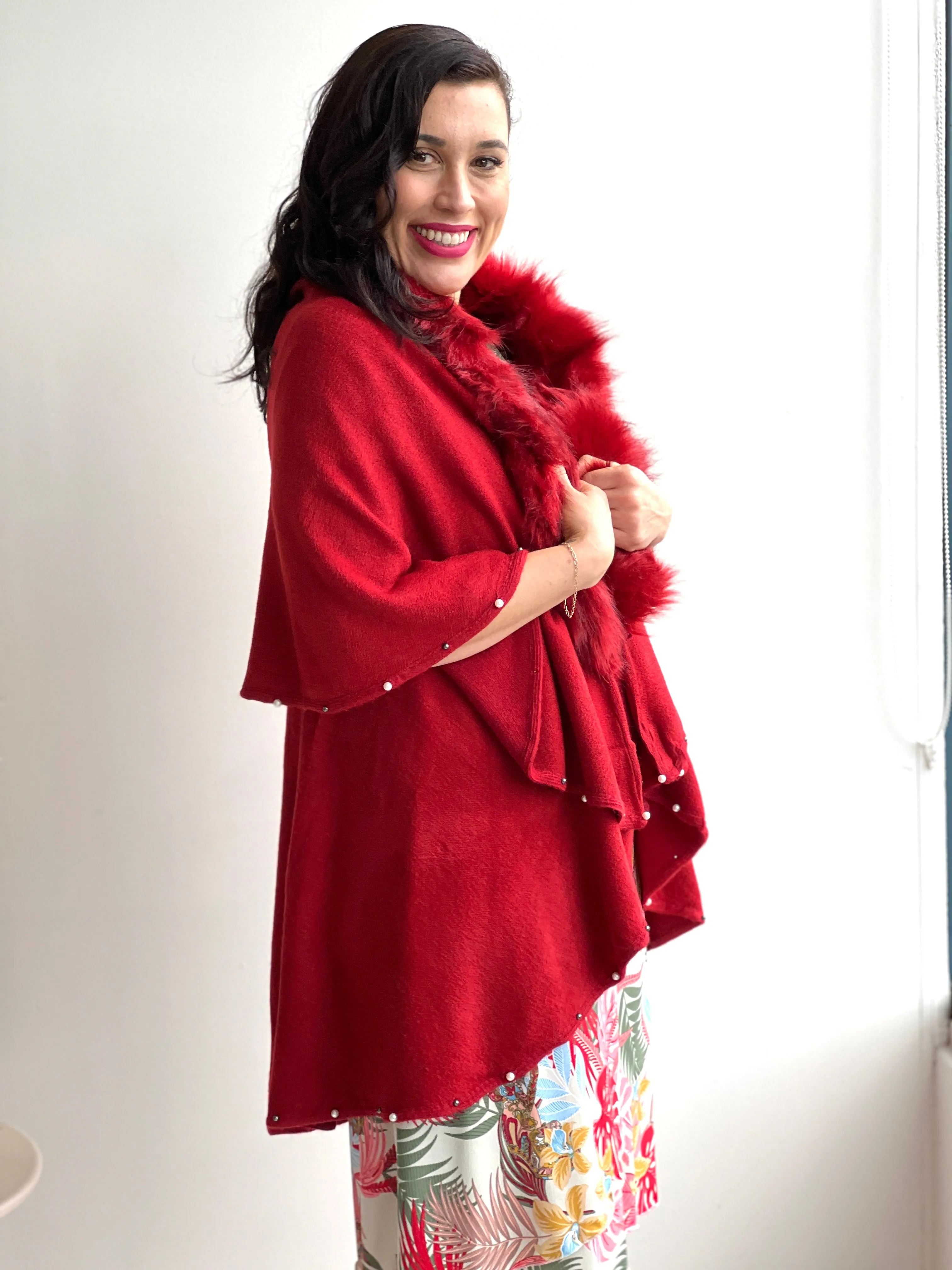 Omnia Red Shawl Cardigan