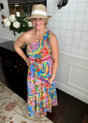 One Shoulder Tropical Maxi Dress