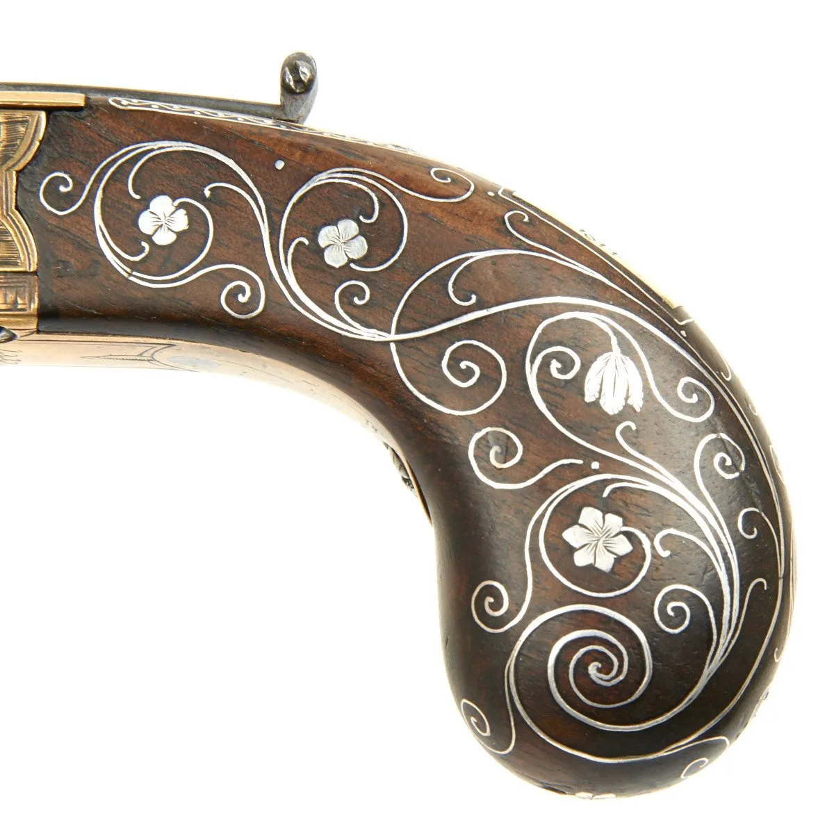 Original Cased Bronze Flintlock Ducks Foot Pistol by Nock Named to Rear Admiral Sir Home Riggs Popham Dated 1814