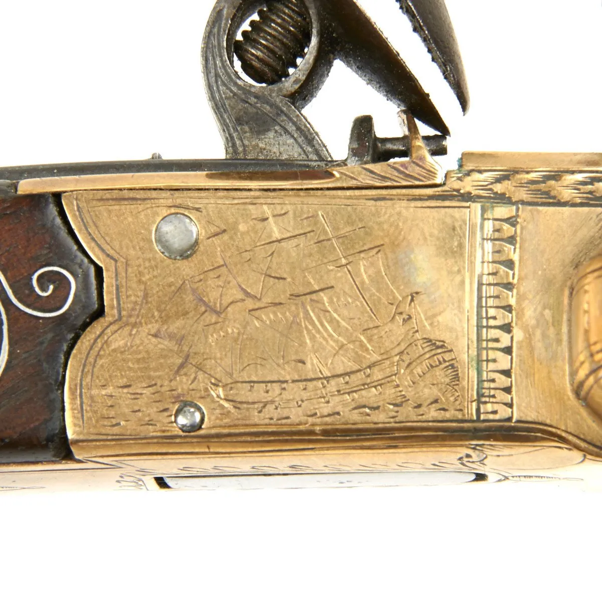 Original Cased Bronze Flintlock Ducks Foot Pistol by Nock Named to Rear Admiral Sir Home Riggs Popham Dated 1814