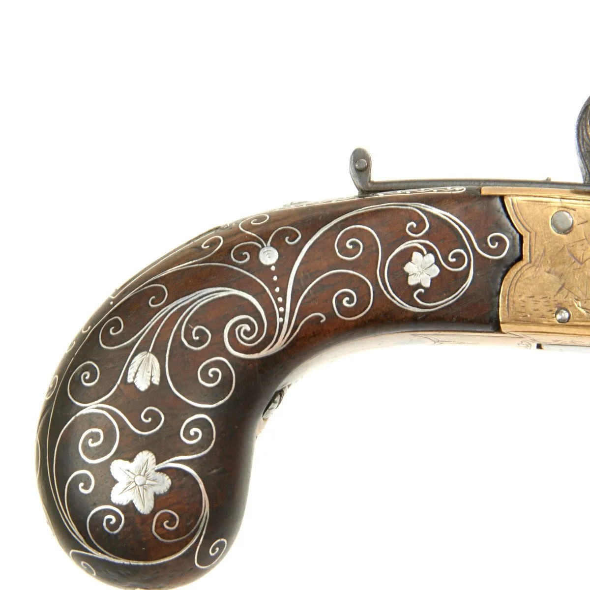 Original Cased Bronze Flintlock Ducks Foot Pistol by Nock Named to Rear Admiral Sir Home Riggs Popham Dated 1814