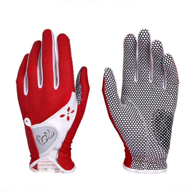 PGM One Pair Golf Non-Slip PU Leather Gloves for Women (Color:Red Size:18)