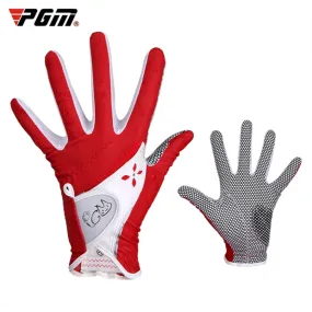 PGM One Pair Golf Non-Slip PU Leather Gloves for Women (Color:Red Size:18)