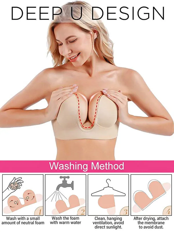 Plunge Strapless Invisible Sticky Push Up Bra