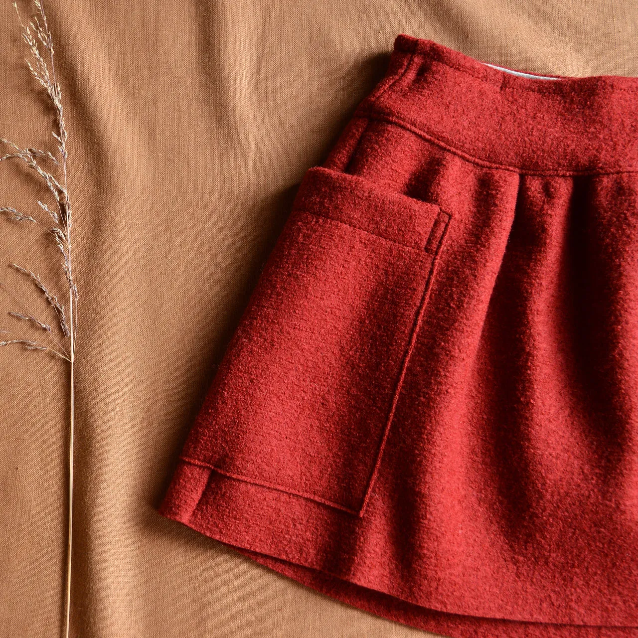 Pocket Skirt 100% Boiled Wool - Bordeaux (9-10y ) *Last One!