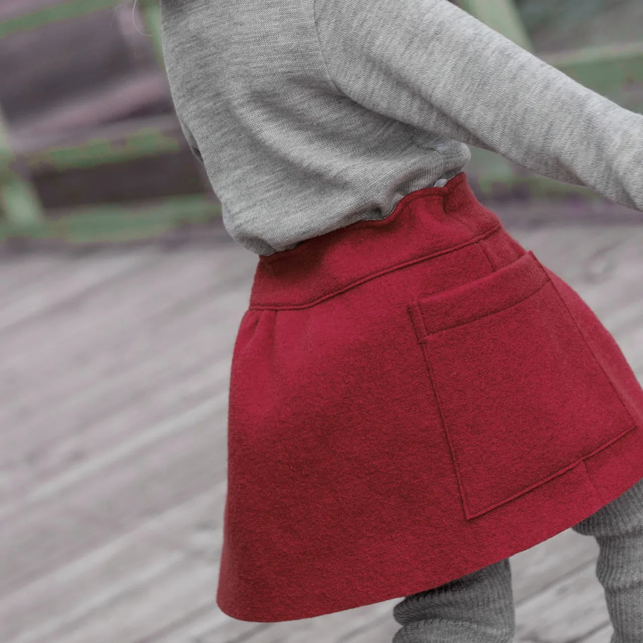 Pocket Skirt 100% Boiled Wool - Bordeaux (9-10y ) *Last One!