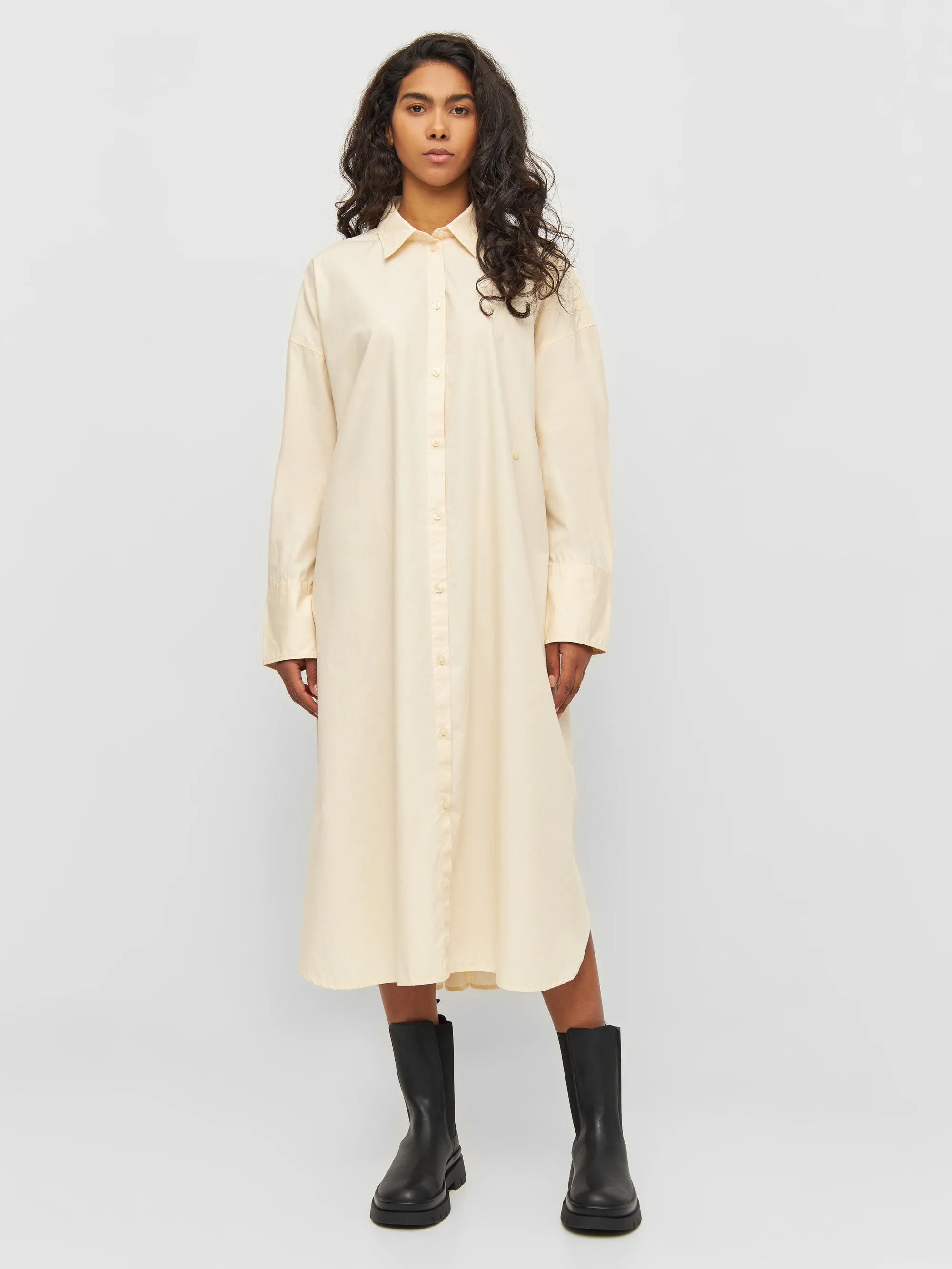 Poplin wrap shirt dress - Buttercream